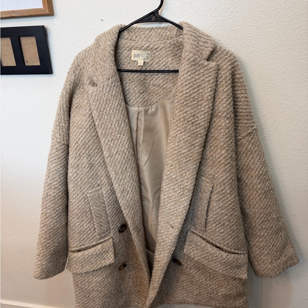 Jolt Textured Bouclé Coat in Beige